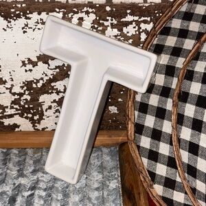 White Ceramic Letter T Candle Holder